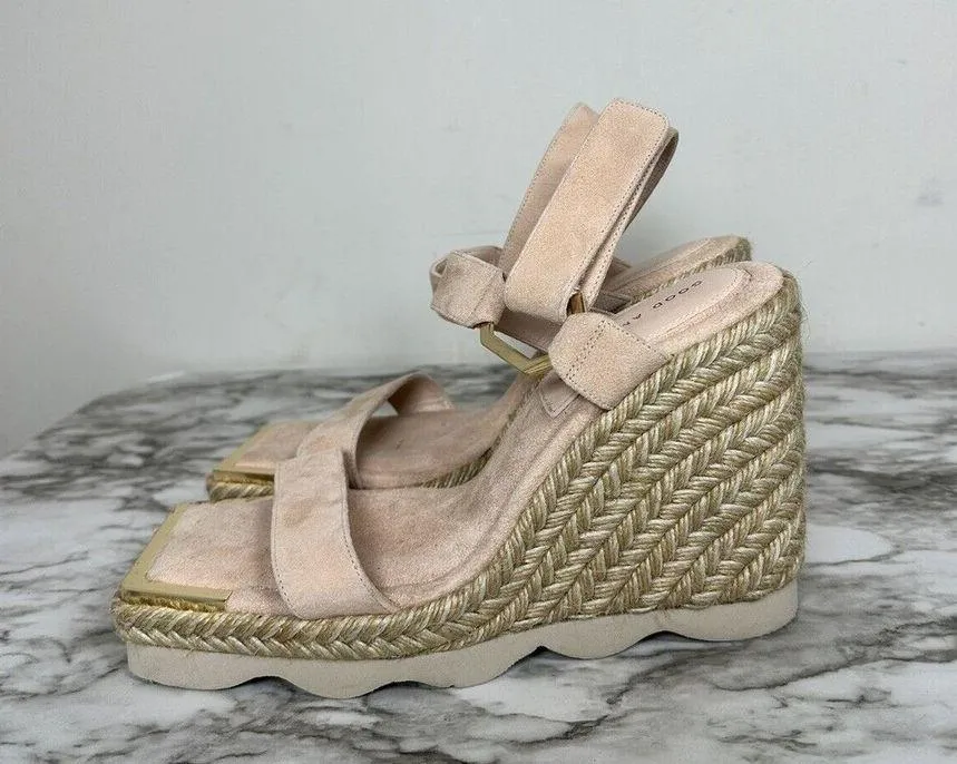 Good American  ESPADRILLE WEDGE SANDAL IN PALE PINK (beige) SUEDE Size 9 NEW - Image 2