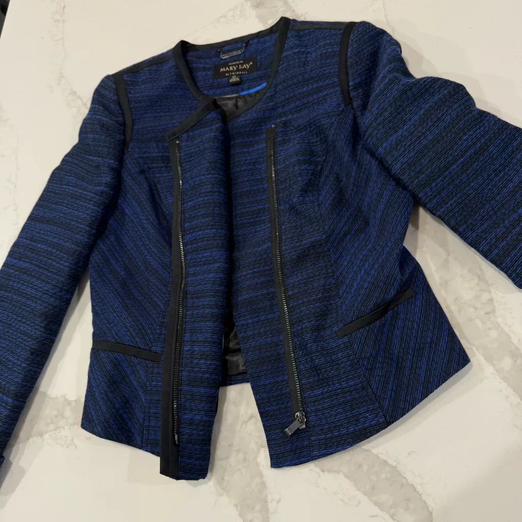 Mary Kay by Twin Hill Consultant Blazer Jacket Womens 6T Blue/Black StripeZipper Blue Size undefined - Image 7