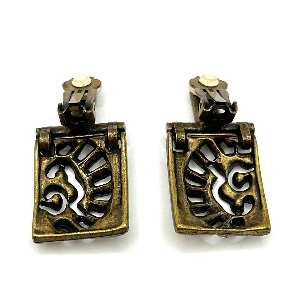 SweetRomance Earrings Art Deco Vintage Marquee Crystal Earrings Geometric Gold - Image 8