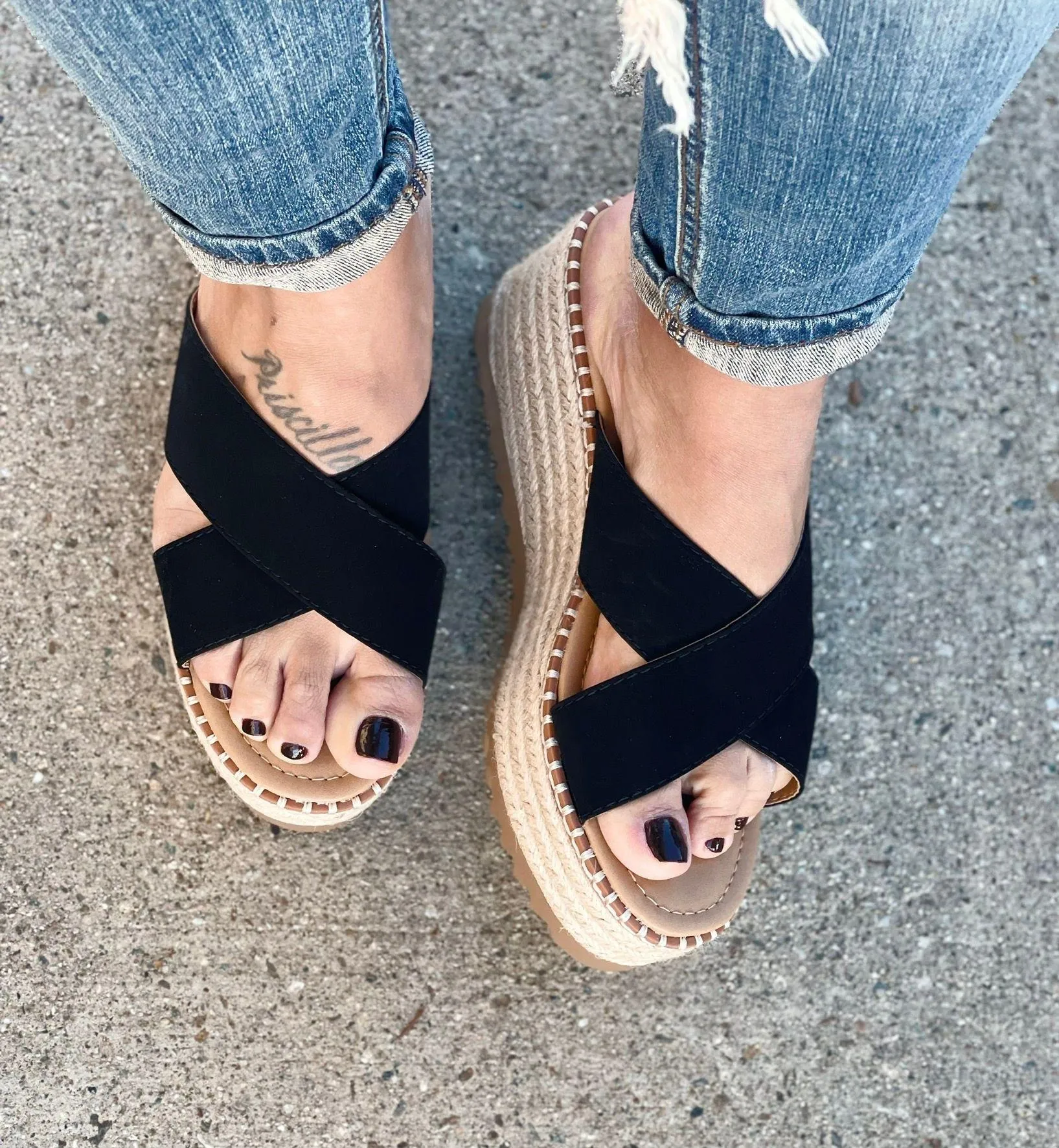 Soda Black Espadrille Wedge Sandal - Image 4