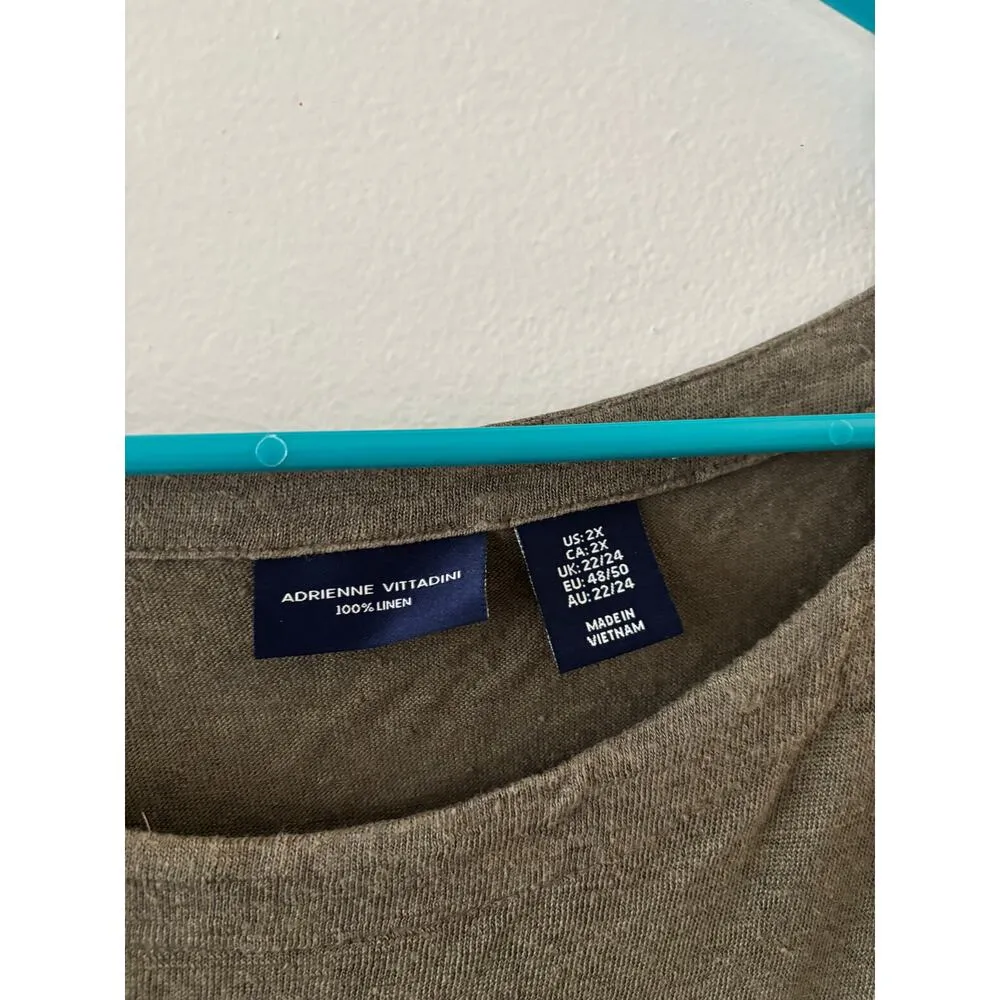 Adrienne Vittadini Womens Linen Top 2X Brown 3/4 Sleeve Lagenlook Neutral Beachy - Image 4