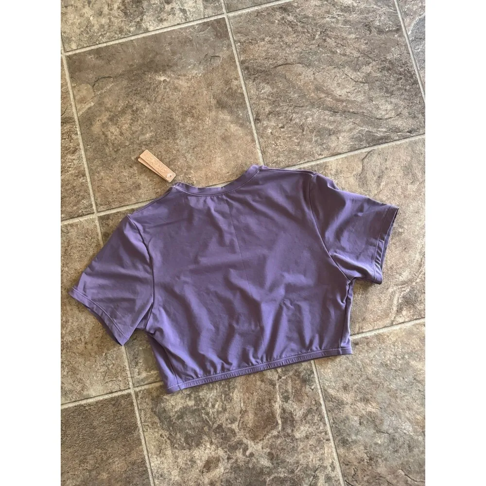 Skims Fits Everybody Super Cropped T-Shirt Plum Size Large - Image 8