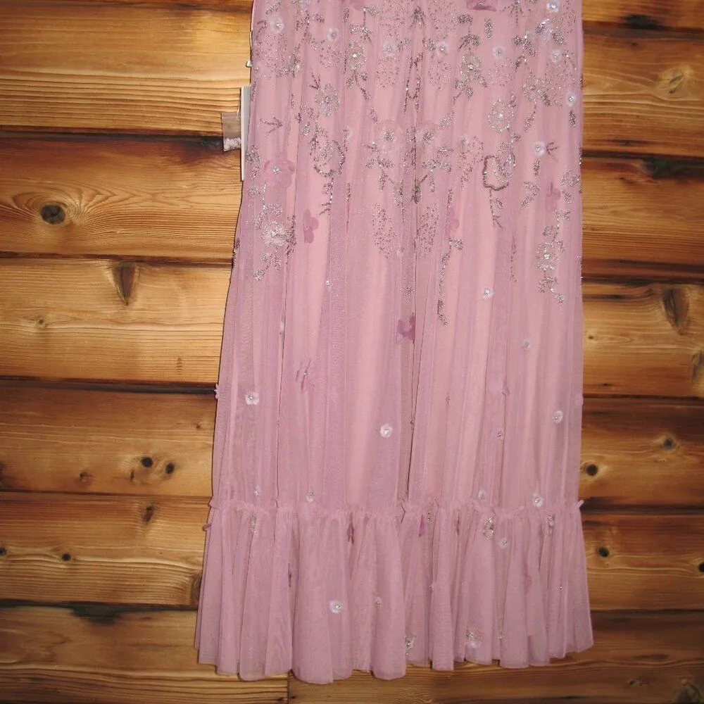 NWT Mac Duggal Embellished Illusion Cap Sleeve Column Gown Pink 2 - Image 9