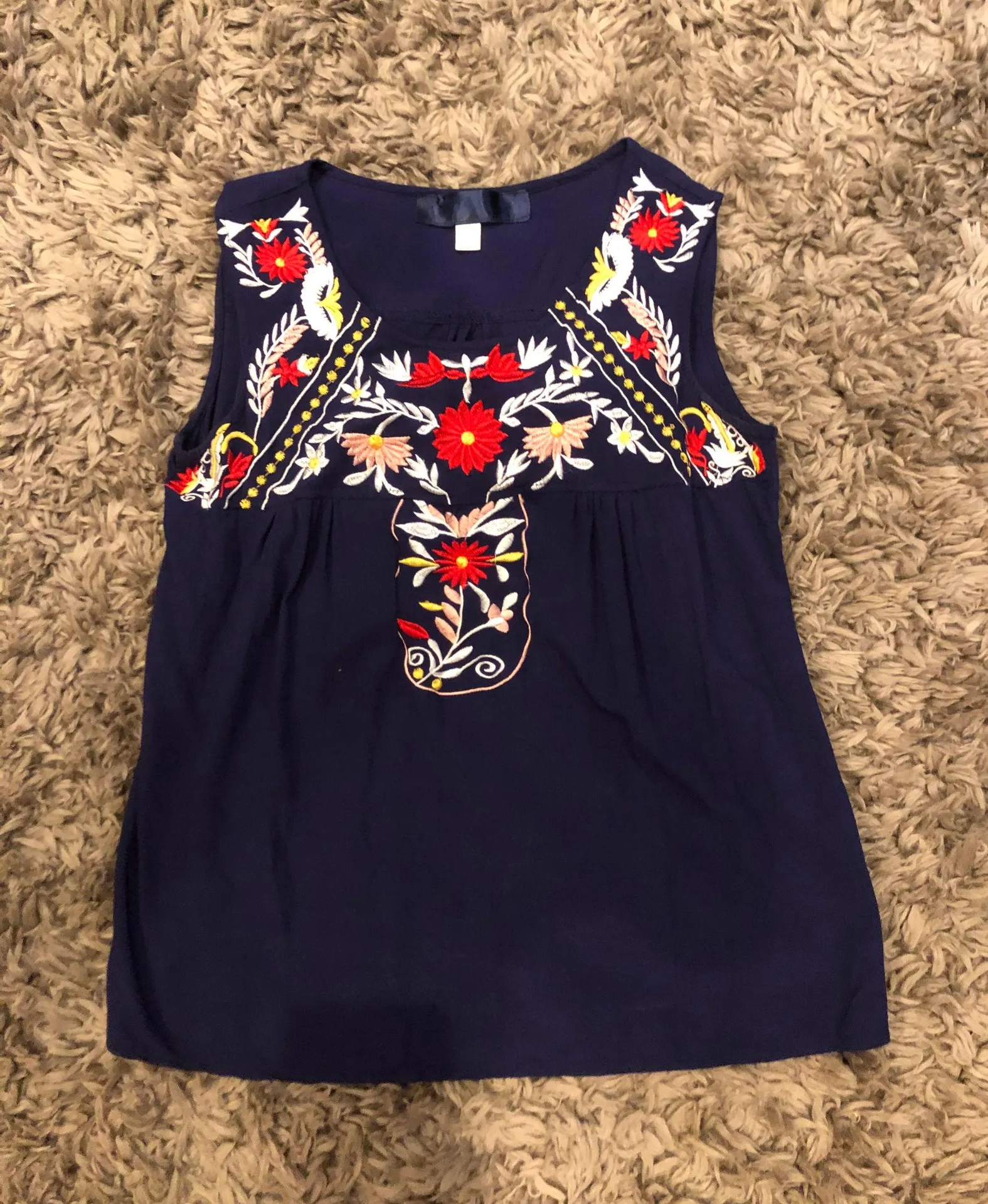 Navy Embroidered Sleeveless Top - Image 2