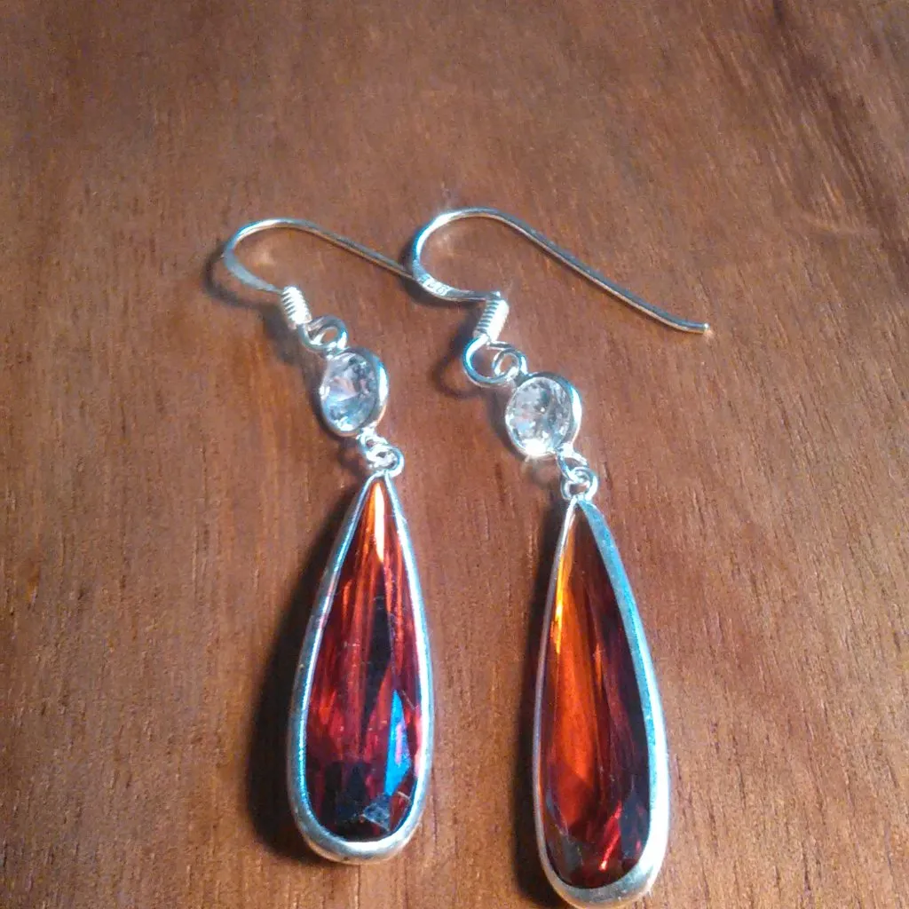 Simulated Red Diamond Sterling Silver Dangle Earrings - Image 4
