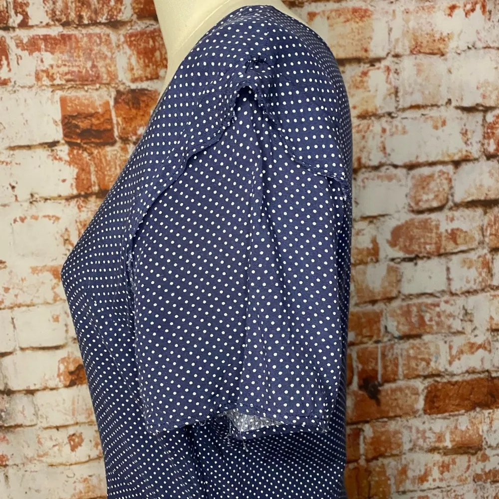 Love Sadie Navy Blue White Polka Dot Short Sleeve Asymmetrical Dress XL - Image 3
