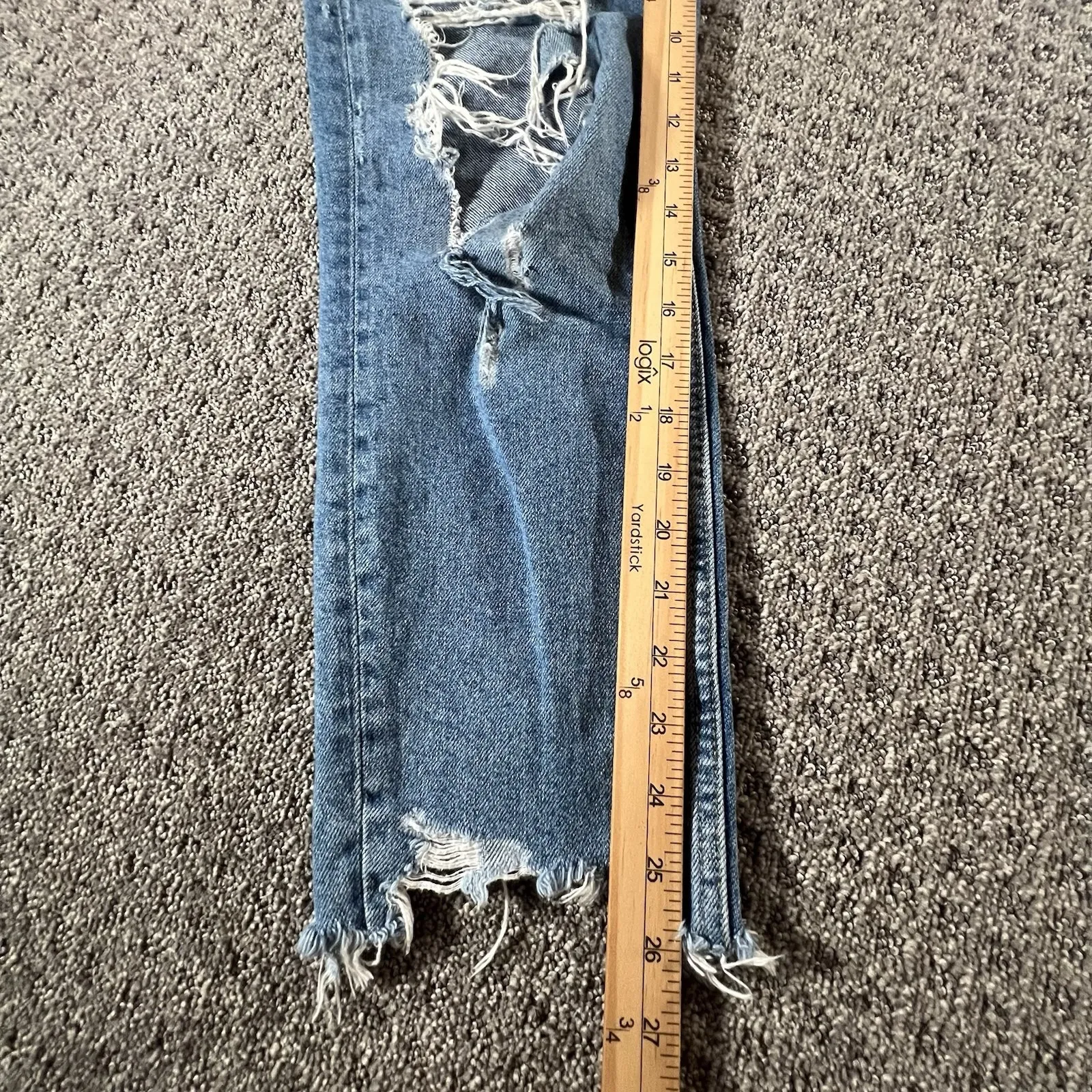 Zara Trafaluc Distressed Ripped Boyfriend Jeans Blue Button Fly Size 6 US 38 EUR - Image 10