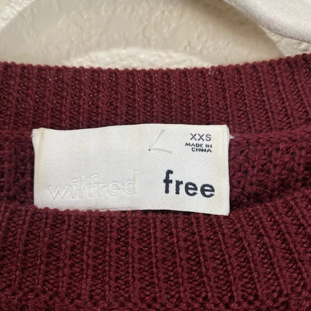 WILFRED Aritzia Merino Wool Sweater Knit Burgundy Red Crew Neck NWOT Size XXS - Image 4