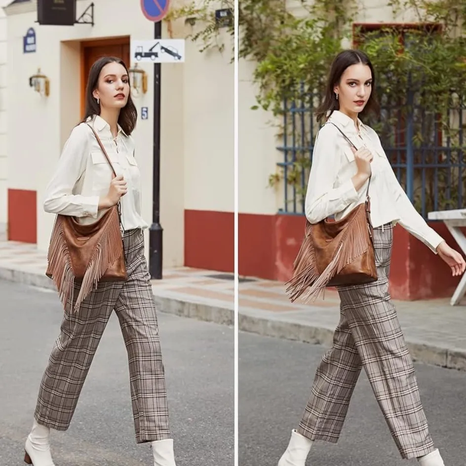 Oukupa Brown Faux Leather Western
Fringe Shoulder Bag - Image 5