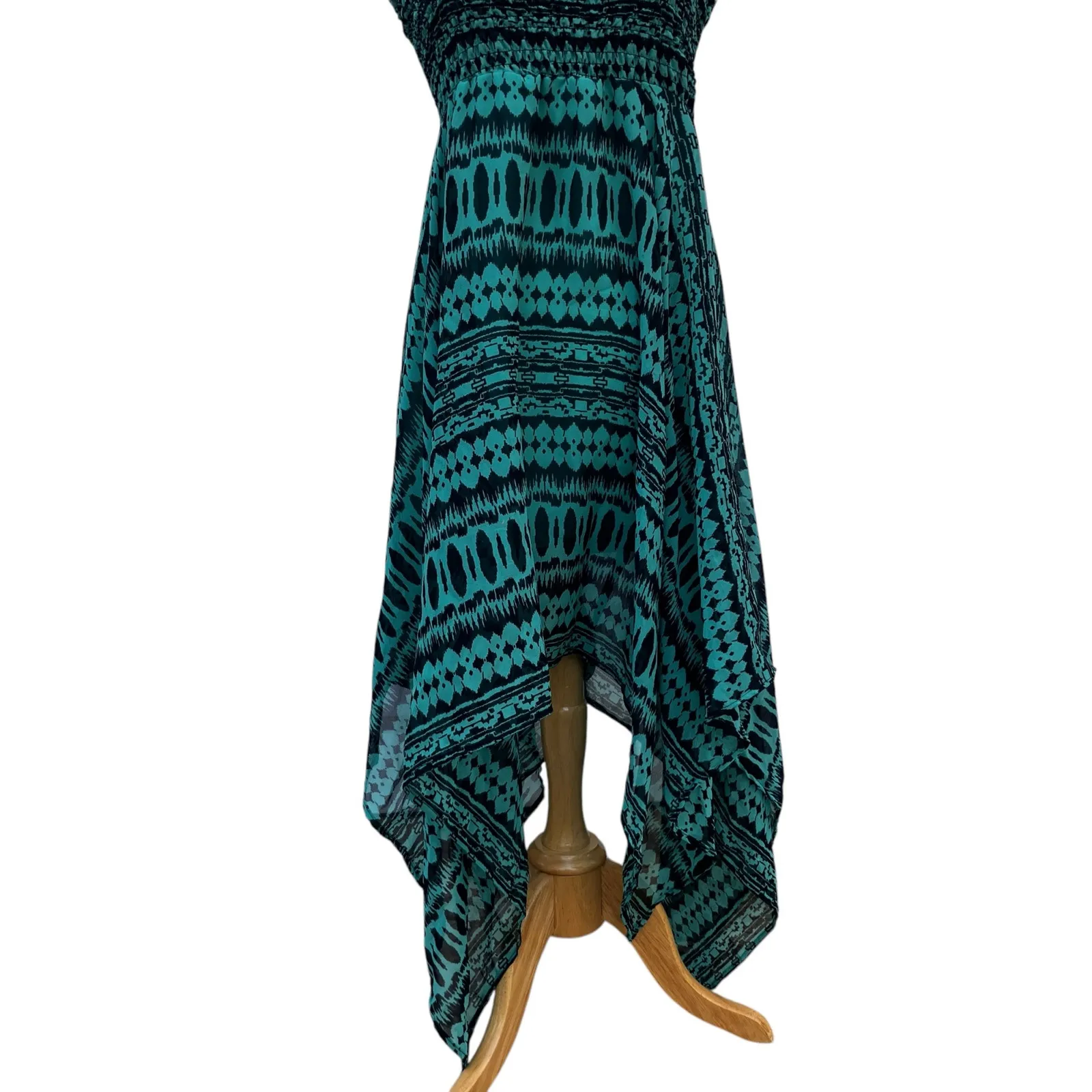 VTG Deb Y2K Dress Sz M Smocked Teal Black Strapless Whimsigoth Vampy Gothic 90s Blue Size M - Image 3