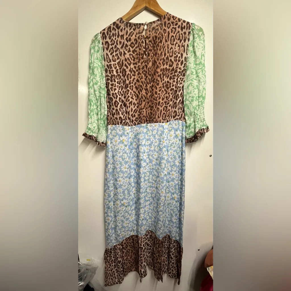 Rixo 100% Silk Long dress colorful Meadow Leopard Mix print size SMALL Women’s Blue - Image 7