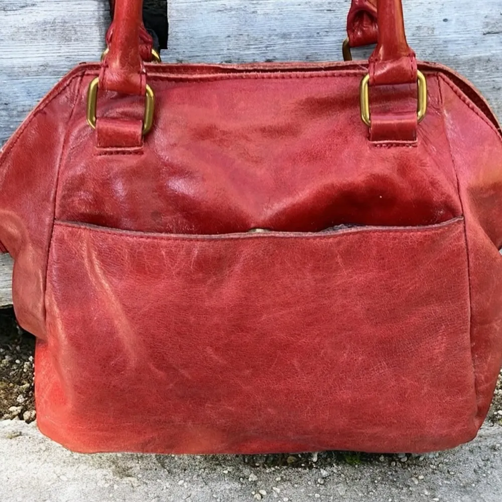 Elliott Lucca Red Distressed Italian Tuscany Leather Satchel Crossbody - Image 5