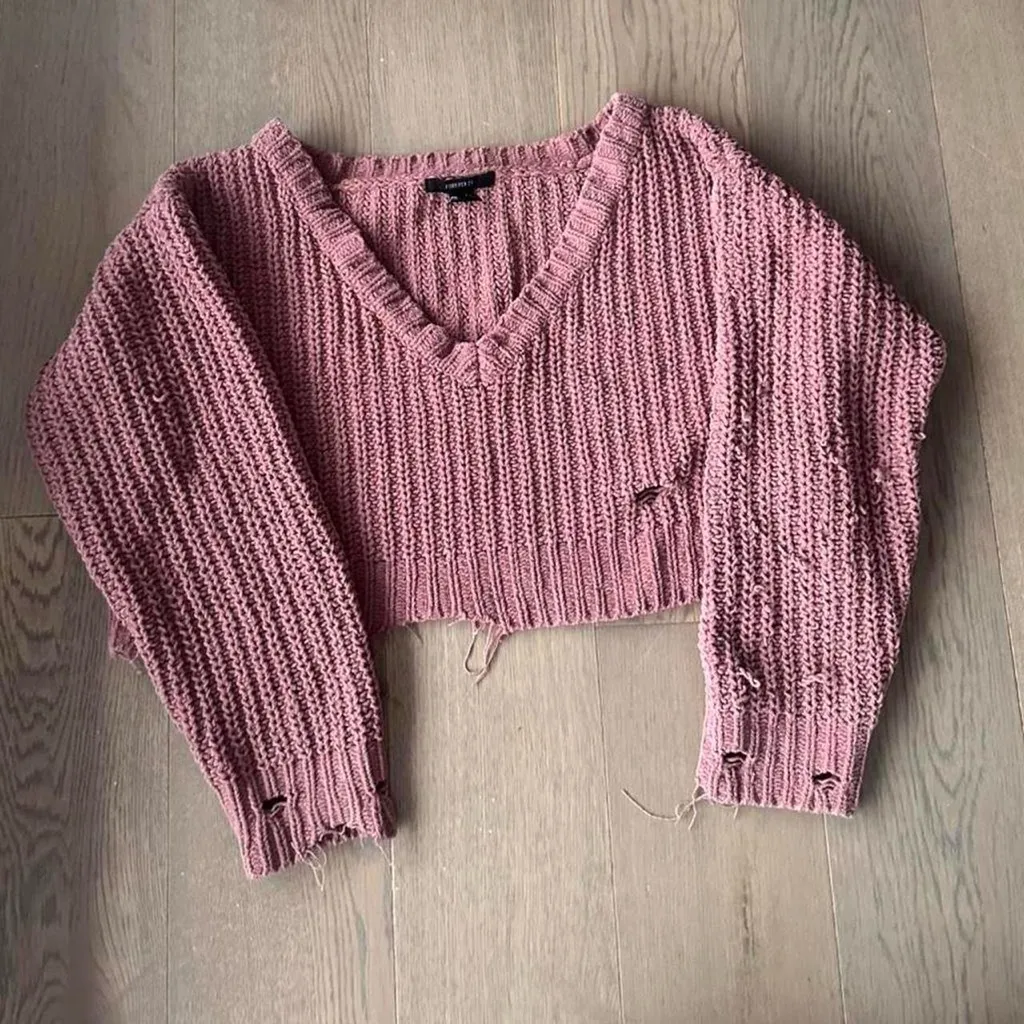 Forever 21 cropped off-shoulder knit sweater - Image 2