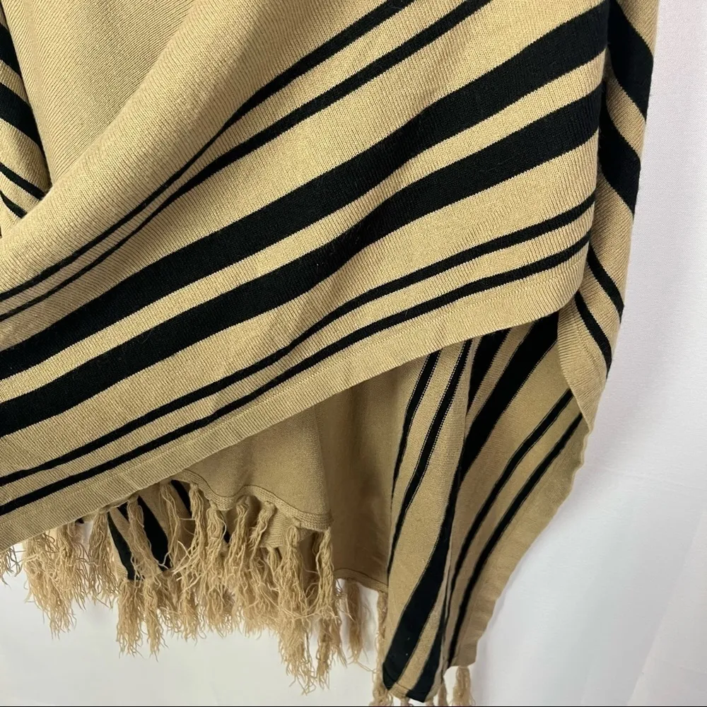 Forever 21 Brown & Black Stripe Tassel Bottom Poncho Sweater OS - Image 4