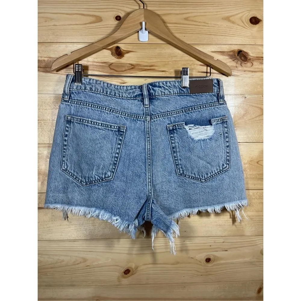 Hidden Women's High-Waisted Denim Destroyed Shorts Frayed Hem Size Large New wit - Image 5