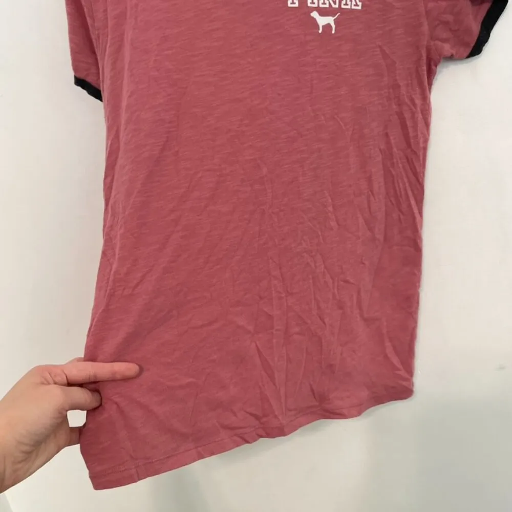VS PINK VICTORIA'S SECRET Ringer Tee Rose Mauve Pink Spellout Logo Short Sleeve - Image 12