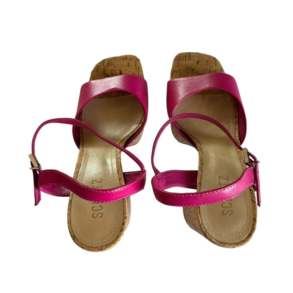 Schutz Glayce Barbie Hot Pink Leather Retro Style Platform Sandals Size 8.5 - Image 9