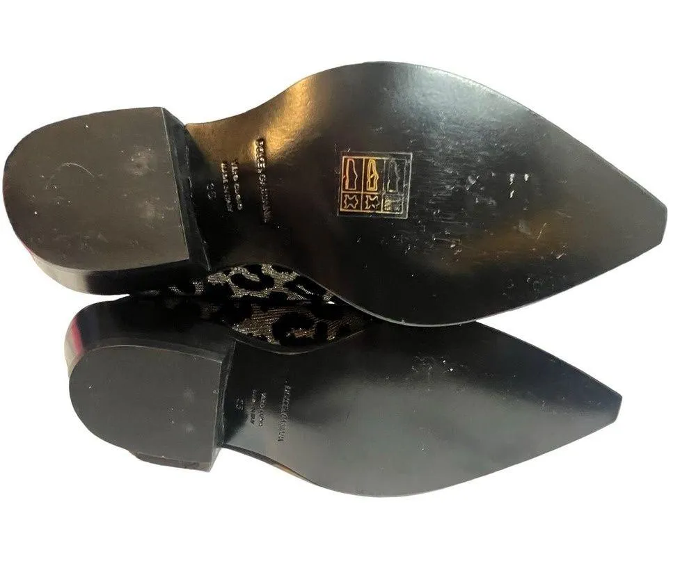 Dolce & Gabbana Metallic Texan 40 Leopard boots sz 35 sliver glitter black - Image 7