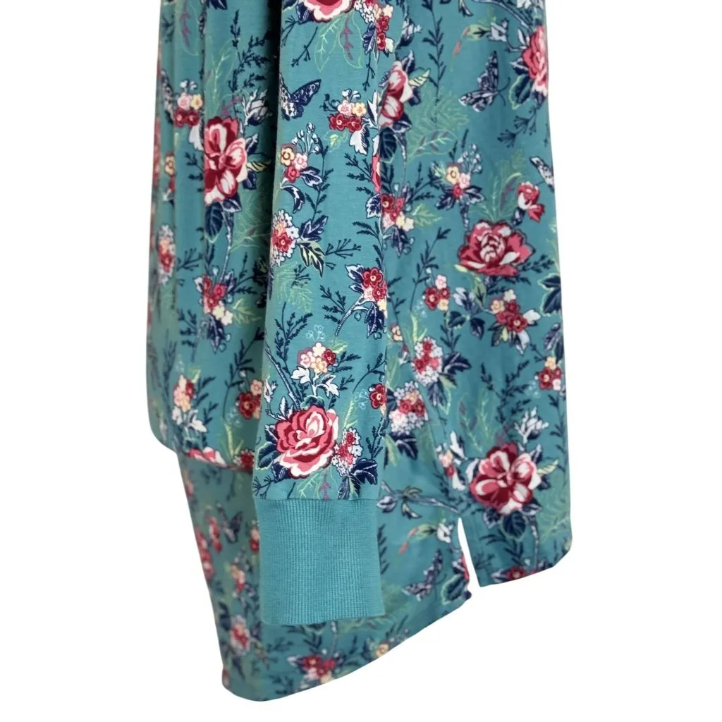 Vera Bradley Size Large Woman Top Floral Long Sleeve Button Top Teal Pink - Image 4