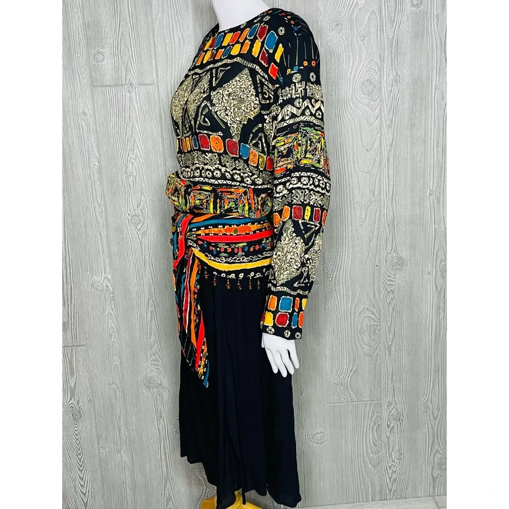 Nwt vintage Carole little dress with beaded wrap size 14w geometric design 80s - Image 6