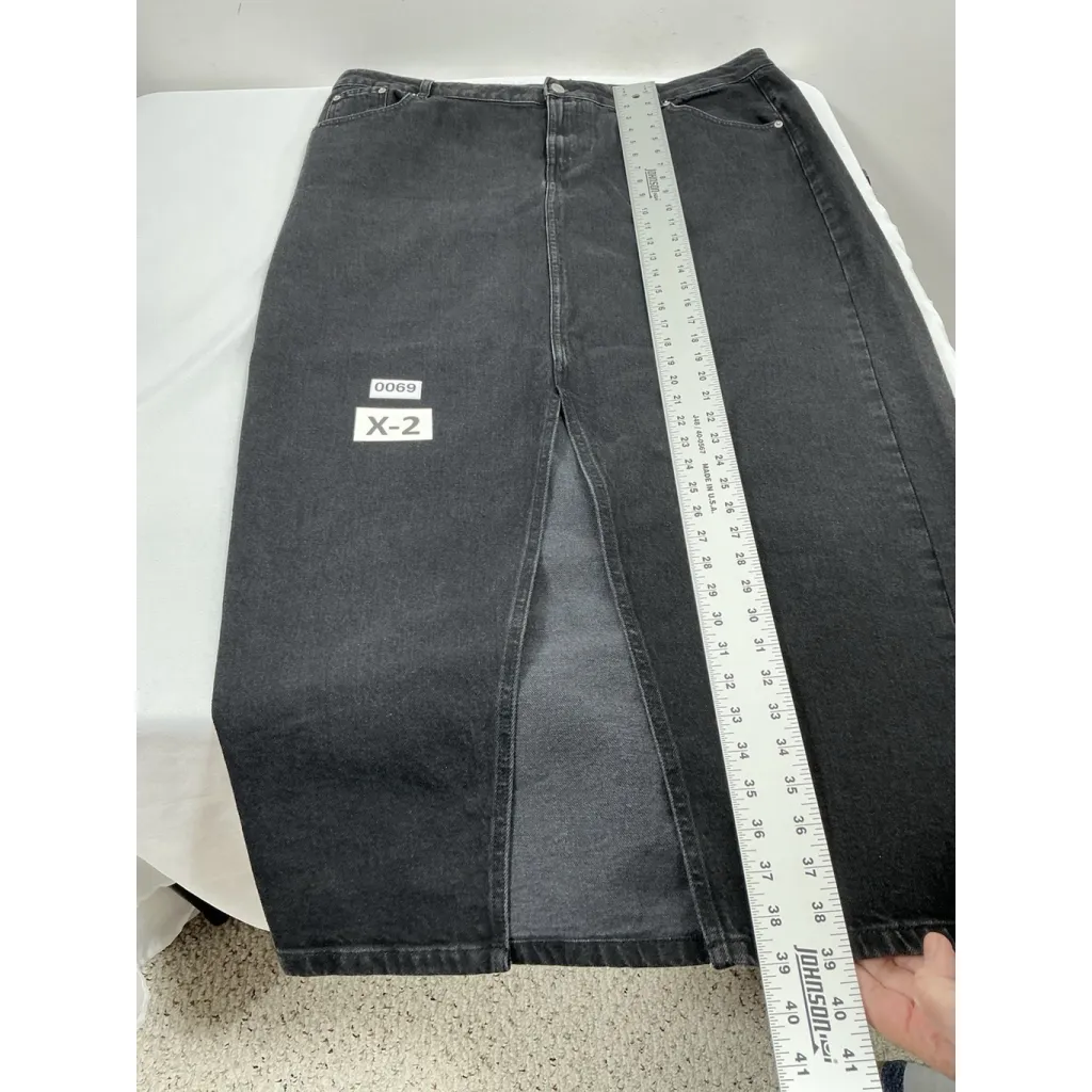 Womans Excellent Cond. Asos Design Long Jean Skirt 16 Curve Black Slit 0069/X-2 - Image 7