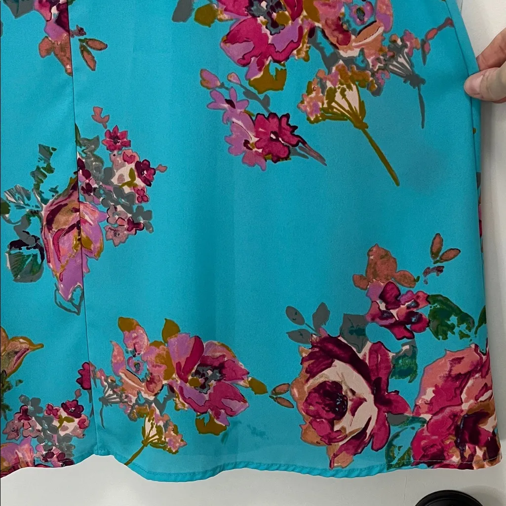 Everly Turquoise Blue and Pink Floral Sheath Sleeveless Mini Dress - Size Small - Image 12