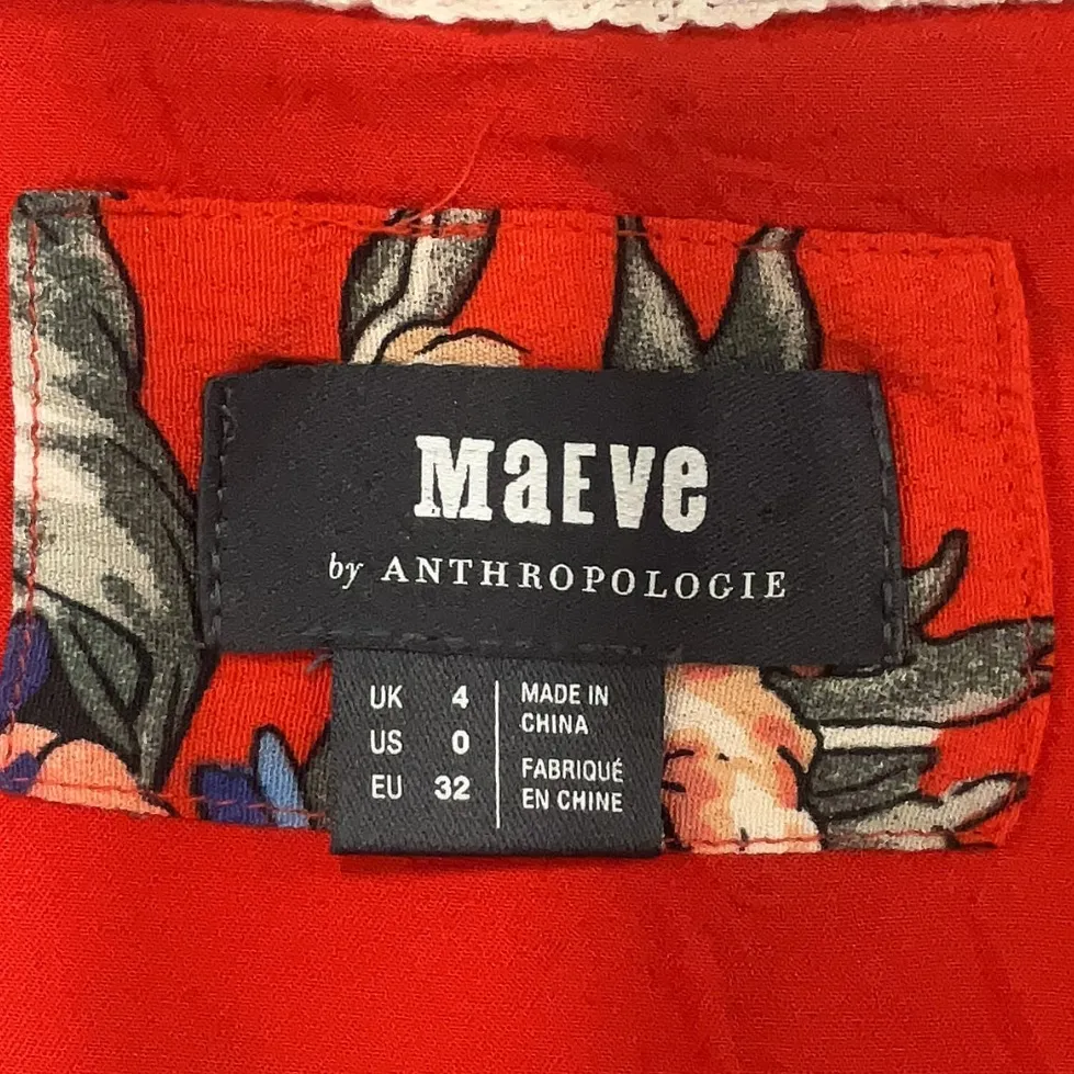 Anthropologie Maeve Caldwell Buttondown Dress Floral Red Boho Size 0 XXS XS - Image 10