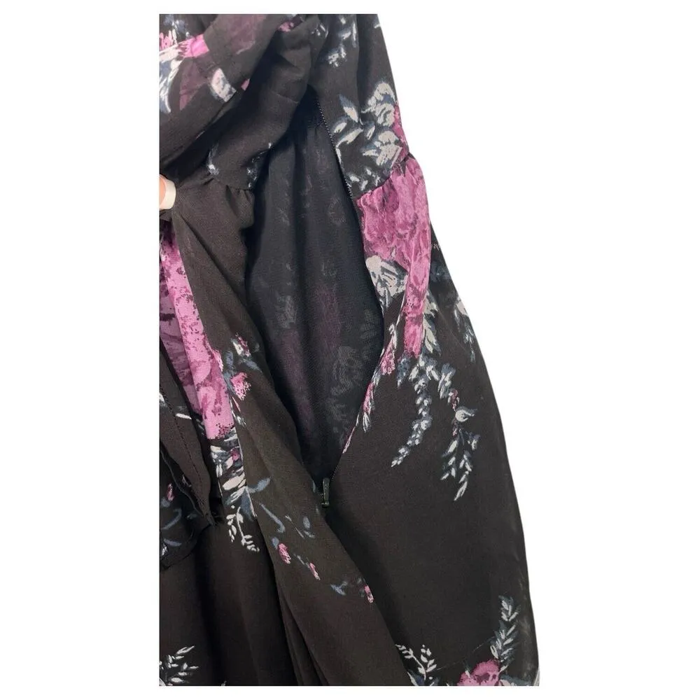 Free People Dress Womens Small Black Purple Sheer Cold Shoulder Square Whimsy - Image 6