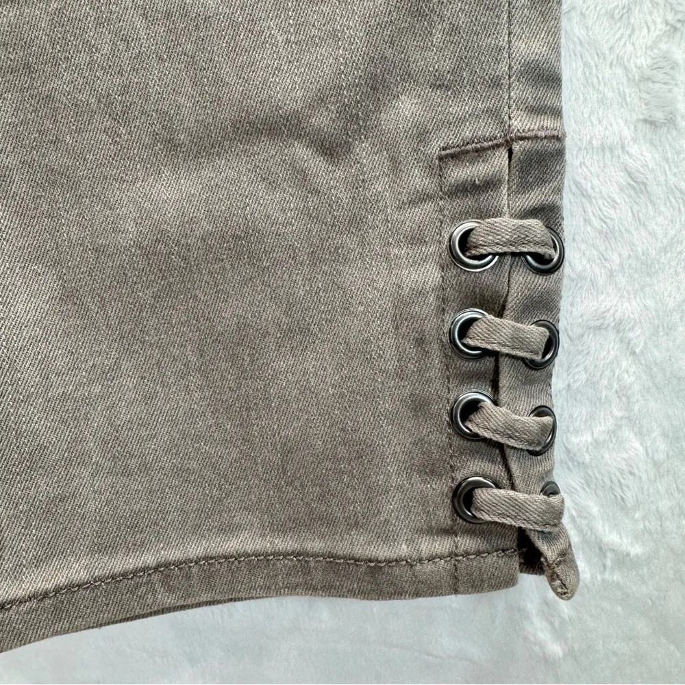 Chico’s Perfect Stretch Girlfriend Slim Leg Ankle Jeans Taupe with Lace Up Hem - Image 4