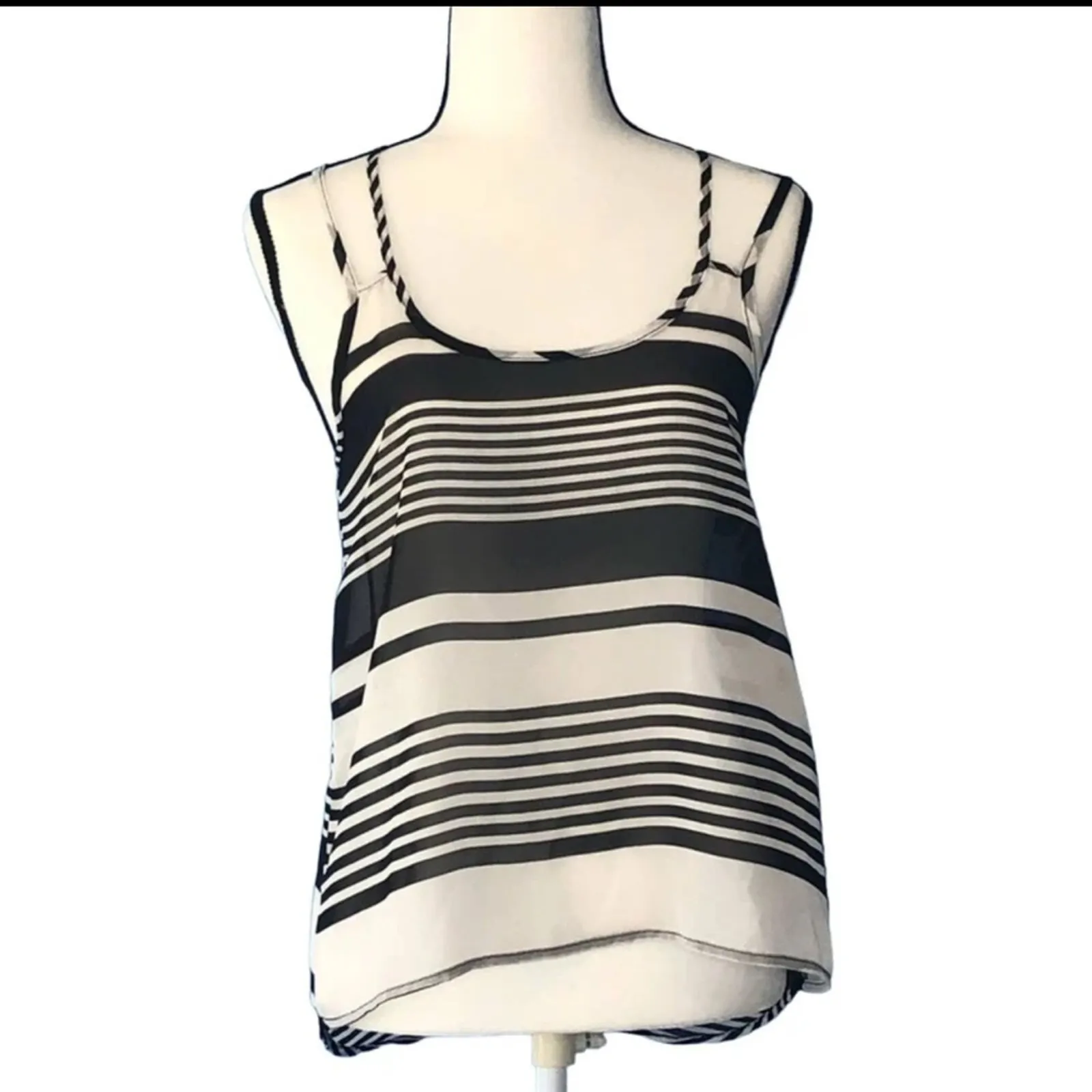 American Dream Sheer Black & White Striped Tank Top Size Small Double Strap - Image 2