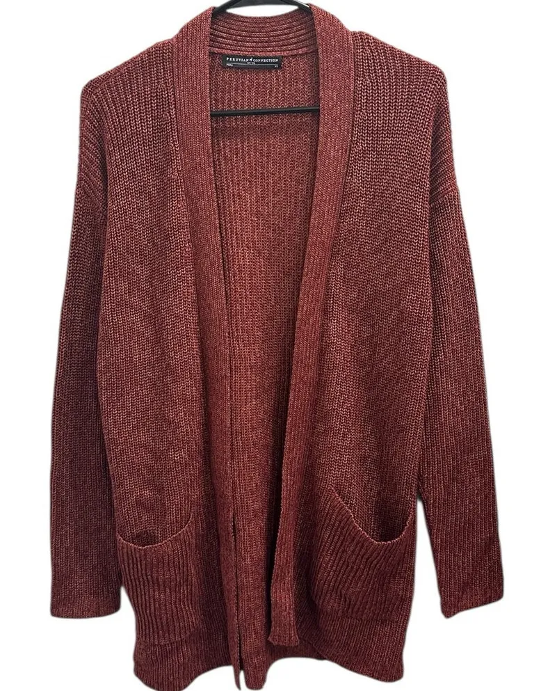 Peruvian Connection Salinas Cardigan Brandywine Marled Brick Red XS Boho Luxury - Image 1