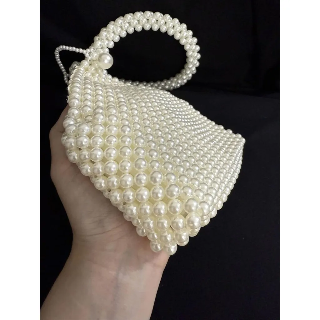 ⚡ Women's White Crossbody Elegant Party Wedding Bride Prom Beaded Pearl Handbag - Image 6