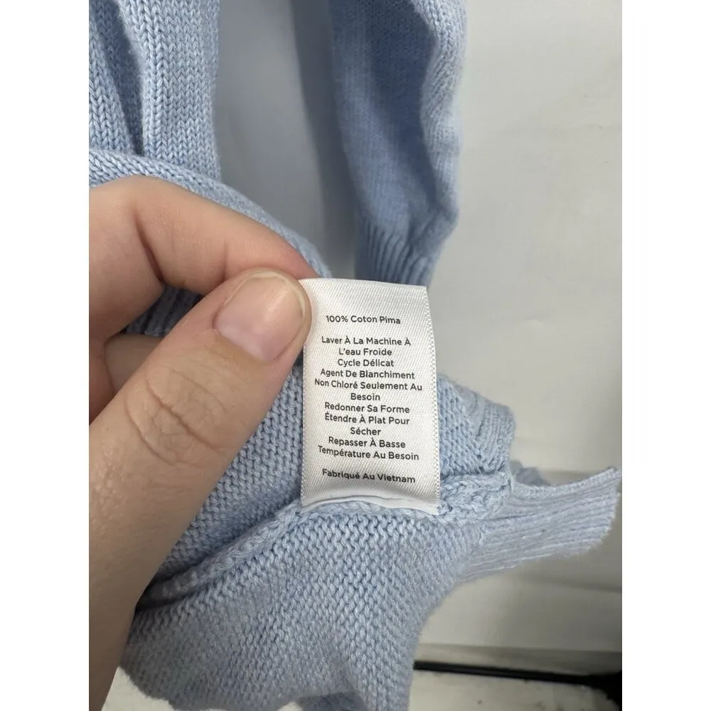 Talbots Blue Ribbon Tie Back Pima Cotton Sweater Women L 3/4 Sleeve Minimalist‎ - Image 5