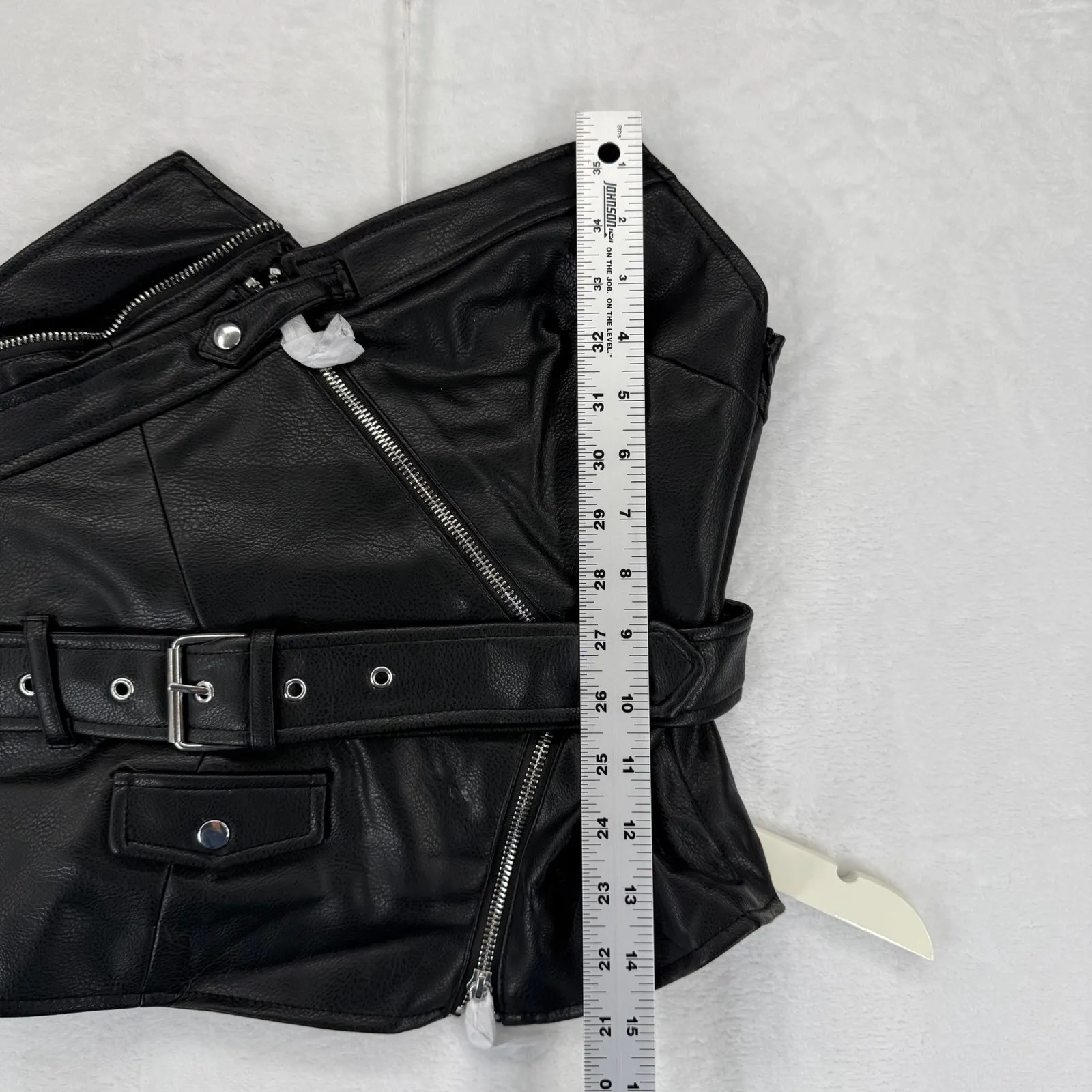 ZARA Black Faux Leather Corset Top Belted Moto Style Women S NWOT - Image 4