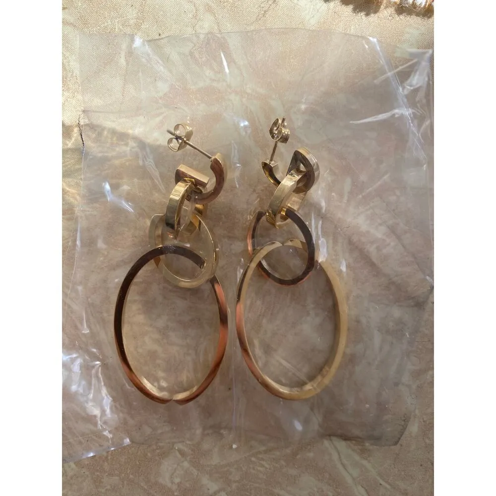 Vita Fede Cassio Adjustable Drop Earrings Gold Tone Hoop Loops Contemporary New - Image 9