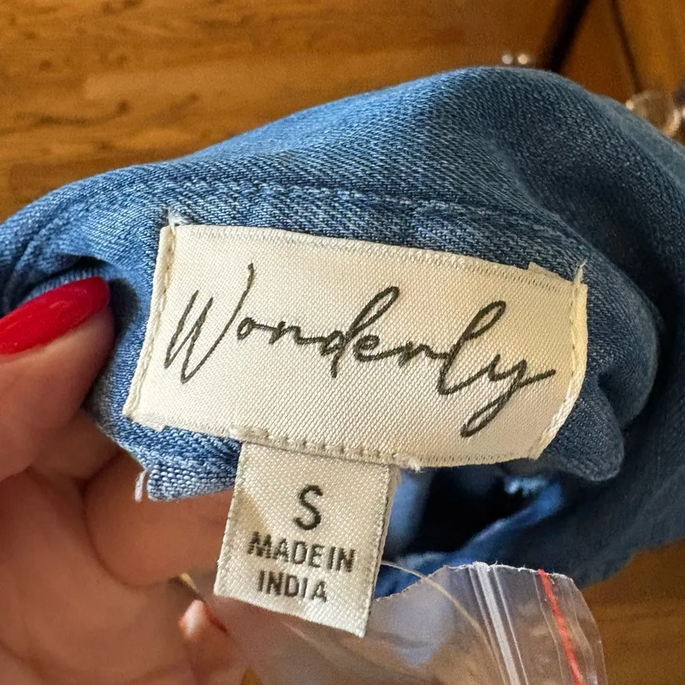 Wonderly Blue Mini Shirt Dress Notched Collar Casual - Image 3