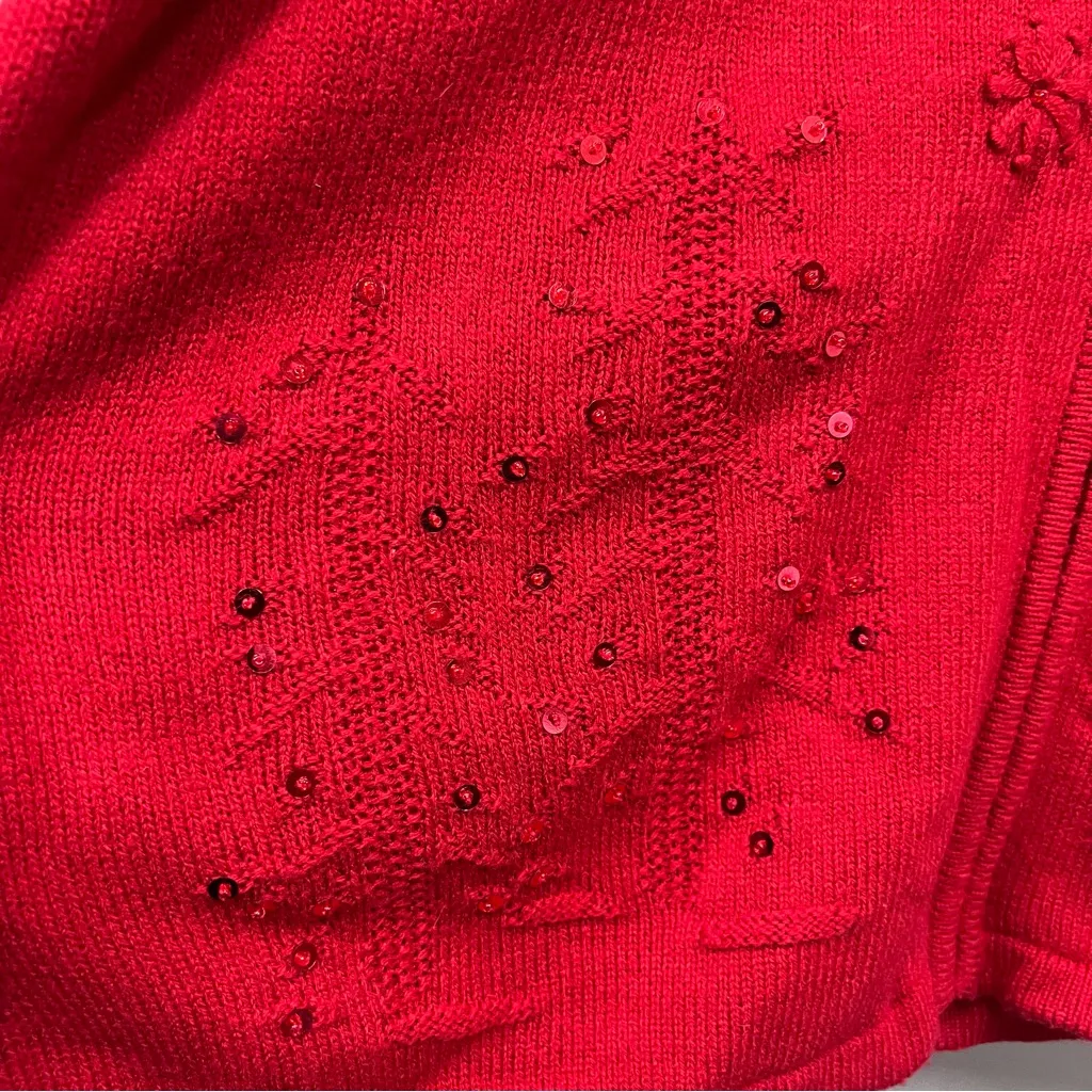 Allison Daley Red L full zip up long sleeve sweater snowflake appliqué sequins - Image 12
