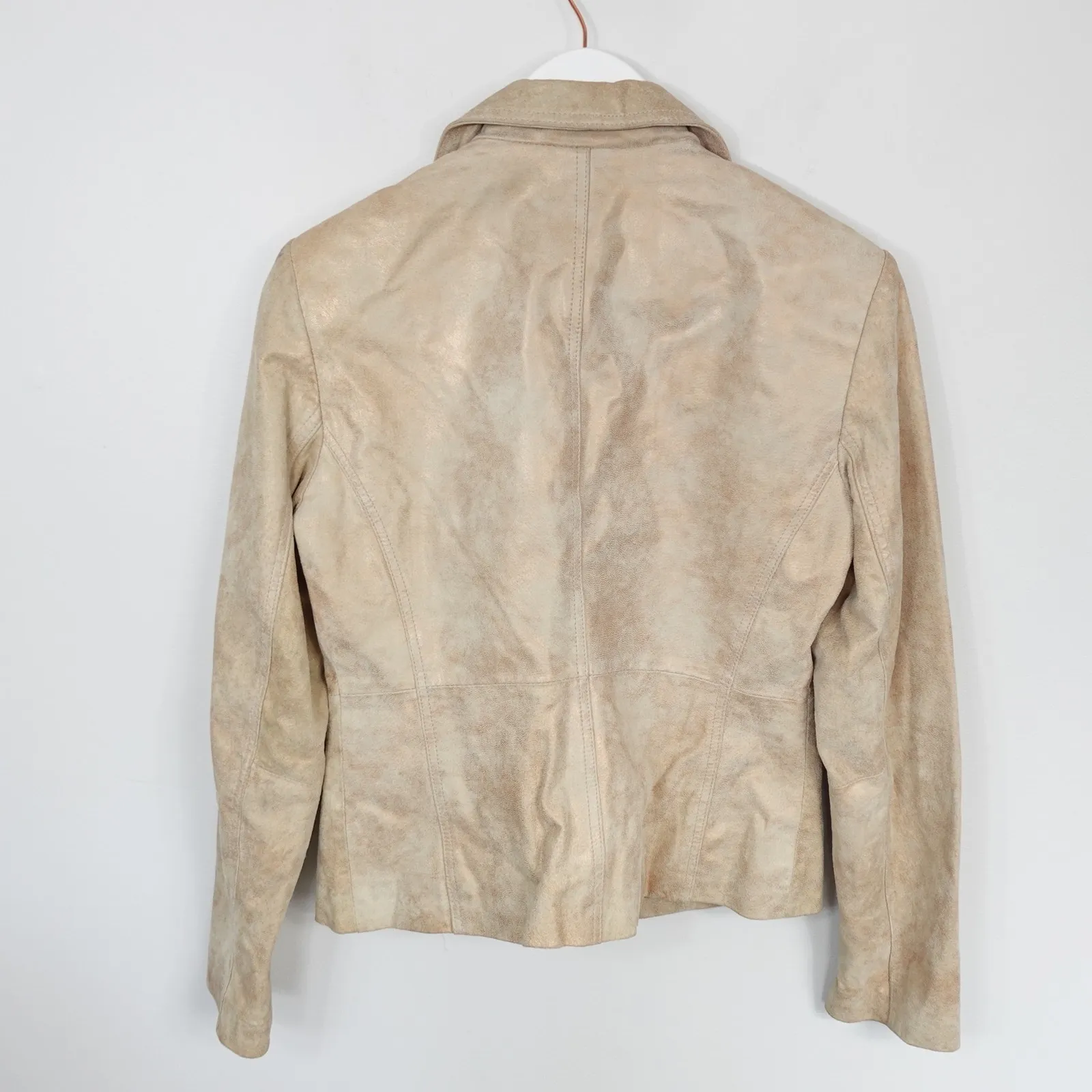 Vintage Y2K New York & Company Copper Gold Shimmer 100% Leather Blazer Size 2 - Image 2