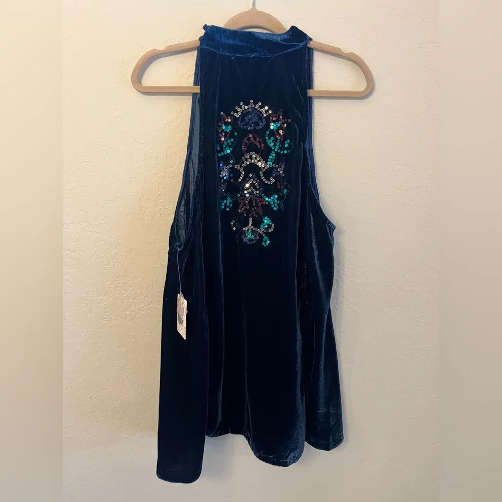 Free People Jill’s Navy Blue Velvet Sequin Swing Dress - Image 5