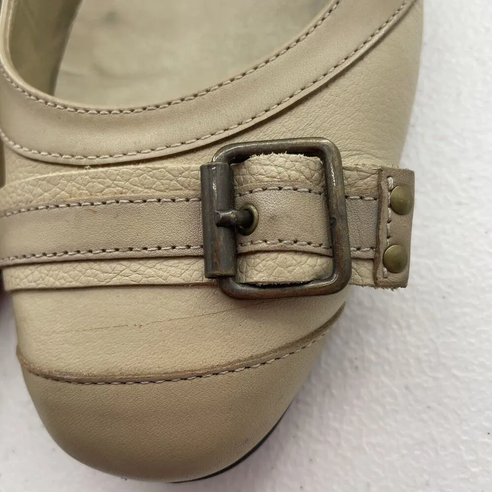 Talbots Size 10 Finata Buckle Flat Leather Beige Sesame Ballet Round Toe Detail - Image 4