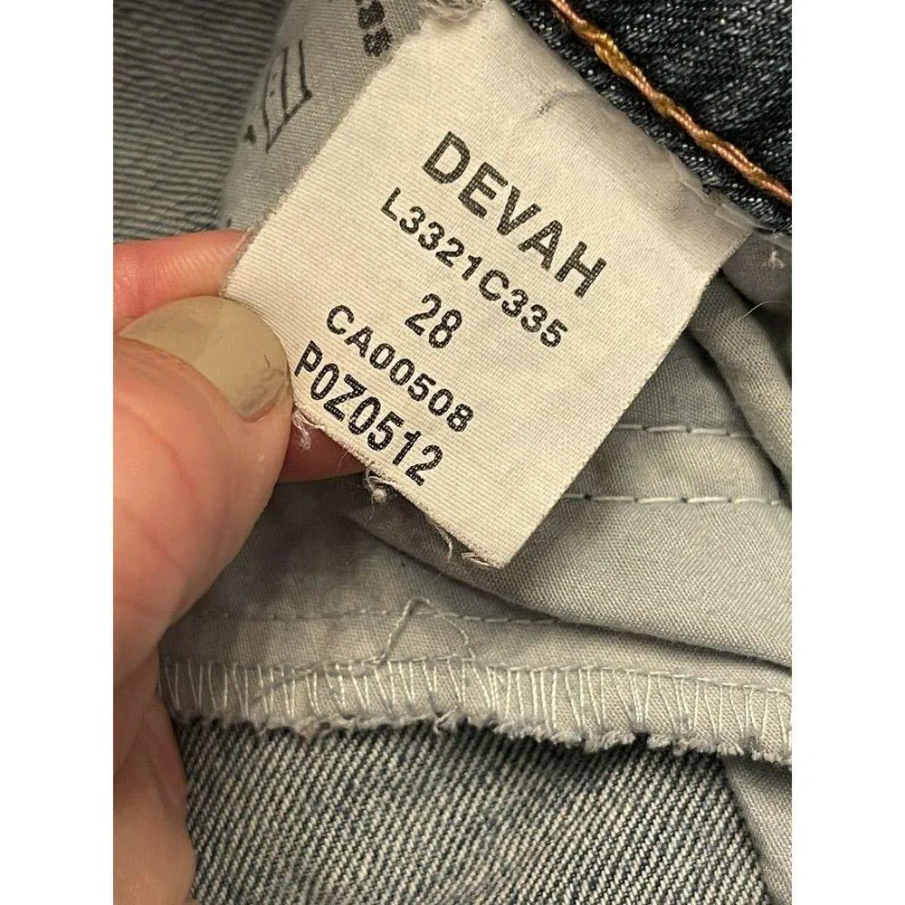 Silver Skirt Denim Devah Womens Size 28 Raw Seam Raw Hem Pink Stitching Jean - Image 4