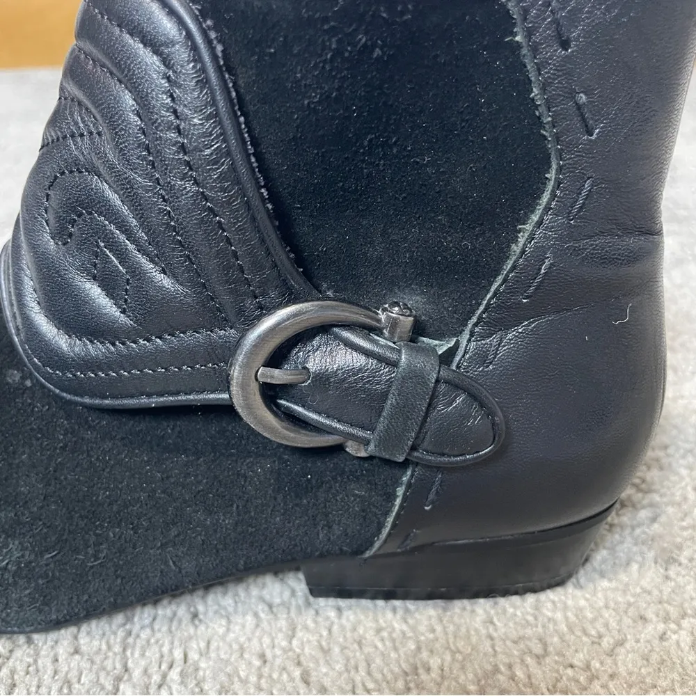 Woman Black Leather Quilted Suede Ankle Booties Women’s EU 36 US 5.5 - Image 9