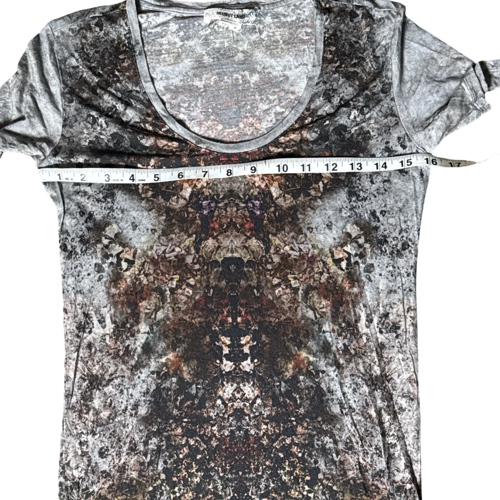 Helmut Lang Graphic Top Scoop Neck Abstract Print Grey Size P Minimal Grunge - Image 6