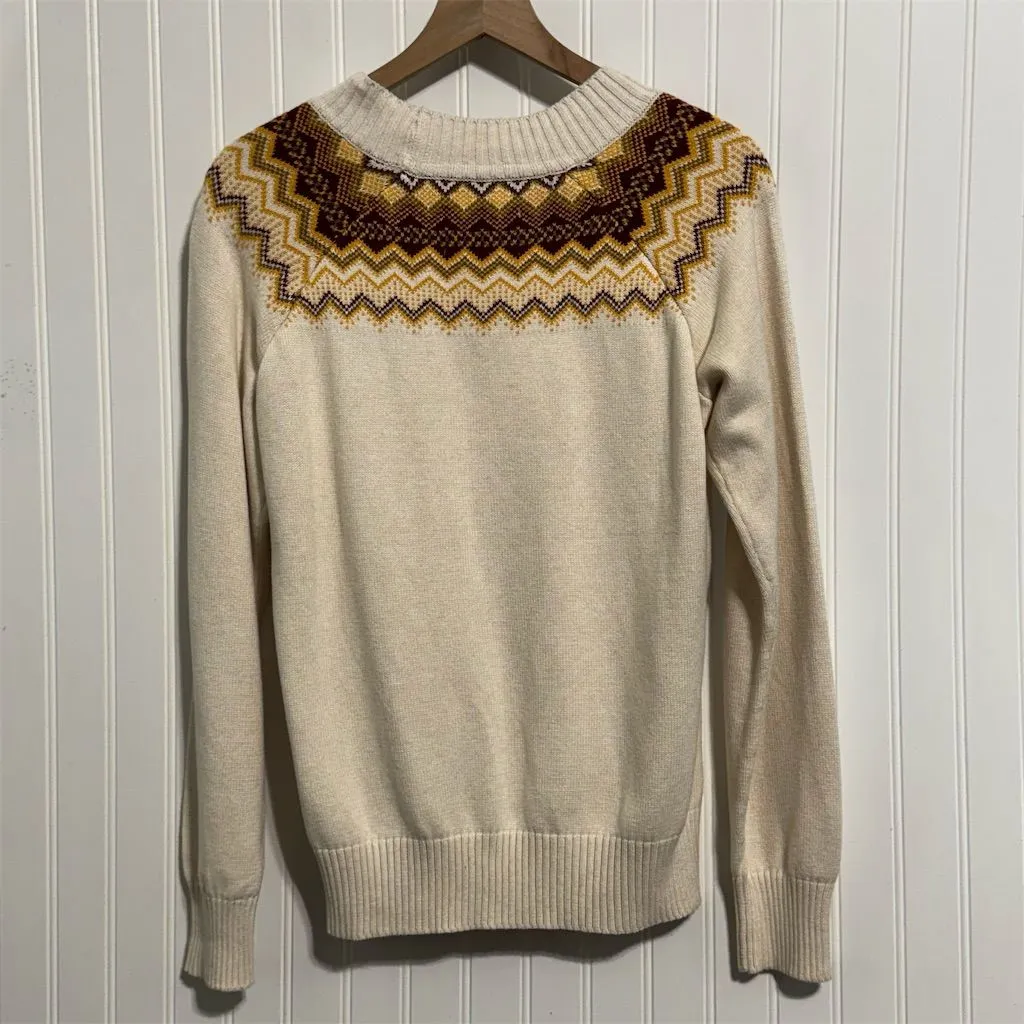 Old Ranch Fair Isle Yoke Sweater L Organic Cotton Cabincore AprèsSki Nordic Knit Red Size L - Image 3