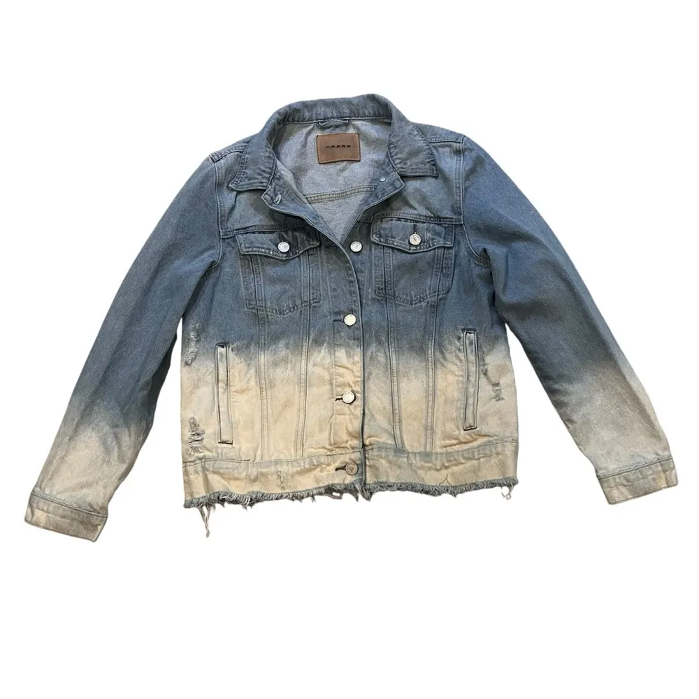 BLANK NYC Distressed Bleach Dip Dyed Ombré Denim Jacket, Sz L - Image 10