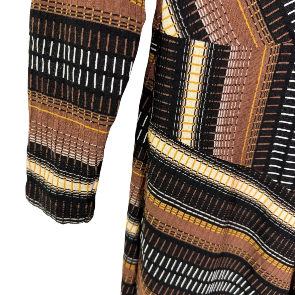 Anthropologie Maeve Black Knit Motif Wrap Midi Dress Brown Black Size M - Image 11