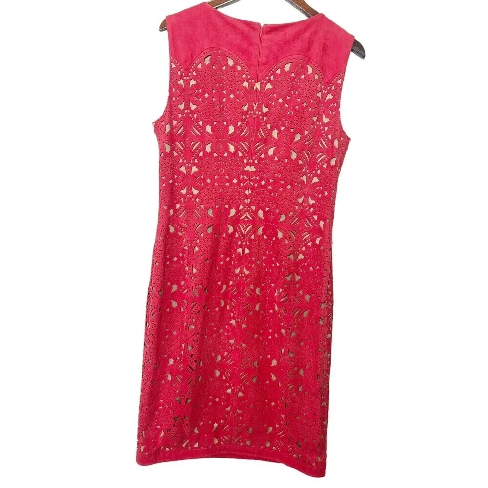 Tadashi Shoji Laser Cut Micro Suede Sheath Mini Dress In Flame Women’s Size 14 - Image 5