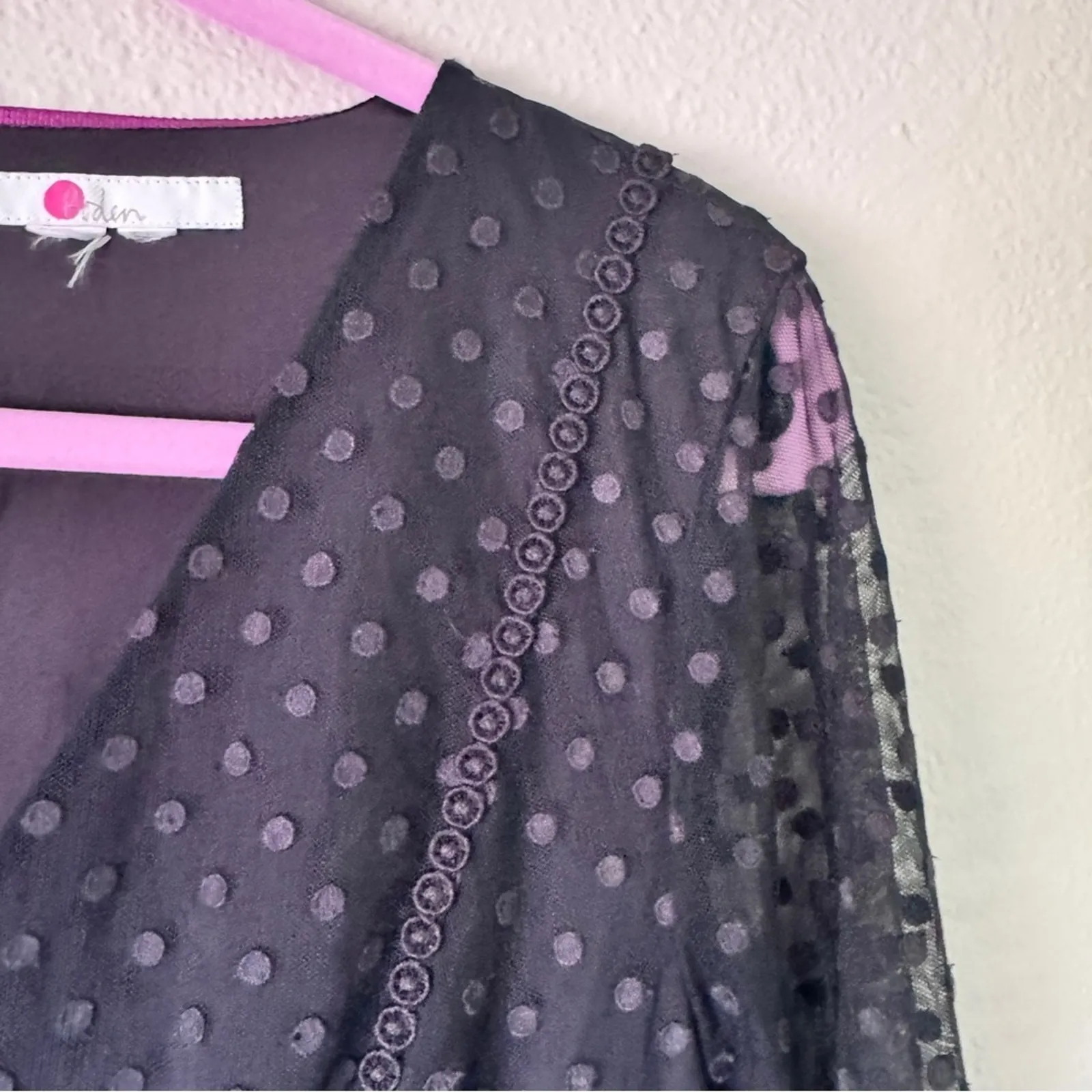 Boden Swiss Dot Ruffled Tiered Dress Womens XXL Whimsigoth Modest Knee Length Black - Image 3