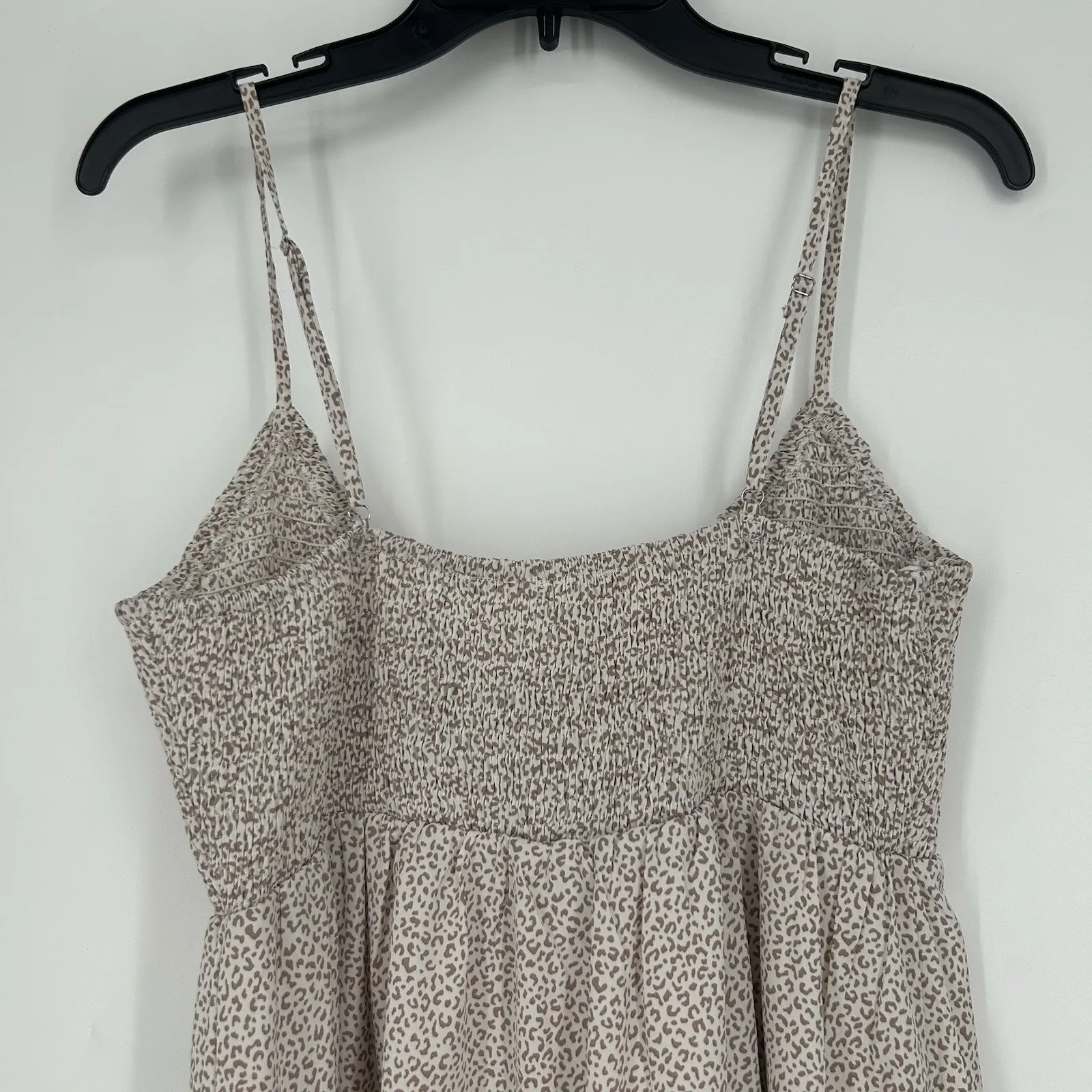 Le Lis Smocked Sundress White Brown Animal Print Tiered Tie Cut Out Size M - Image 7