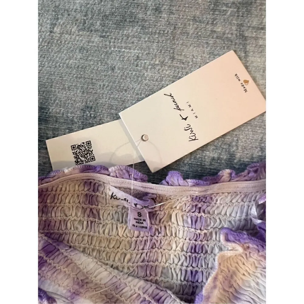 NWT! Kiwi + Punch Purple White Tie Dye Short Sleeve Tube Crop Top Small Purple - Image 3